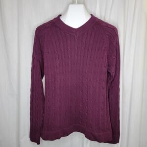 Cabela's Wine V-Neck Cable Knit 100% Cotton Sweater, L